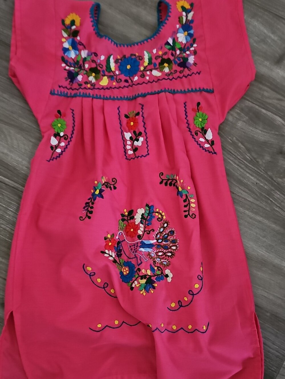 Hand-Embroidered Girl's Pink Mexican Dress - Picture 2 of 8